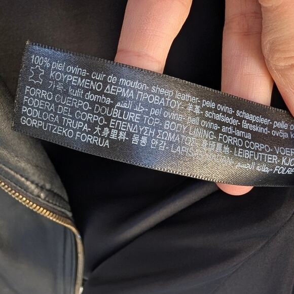 Massimo Dutti Black Leather Full Zip Long Sleeve Biker Jacket, size XS - Picture 8 of 9